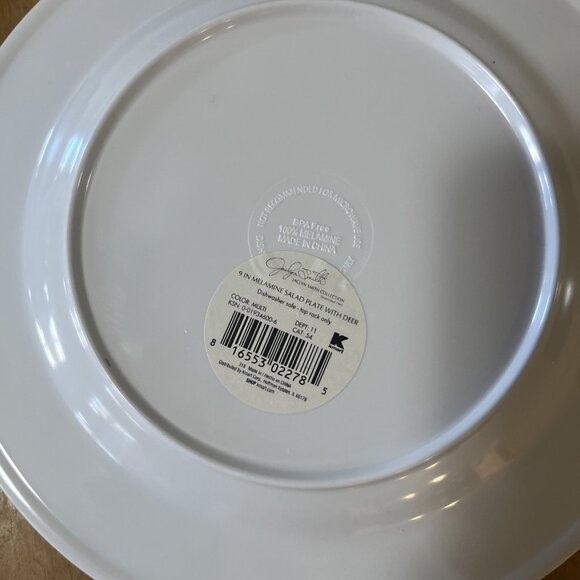 Jaclyn smith melamine 2 Plates Winter Christmas Deer Buck Baby Gold White VNTG - Picture 3 of 4